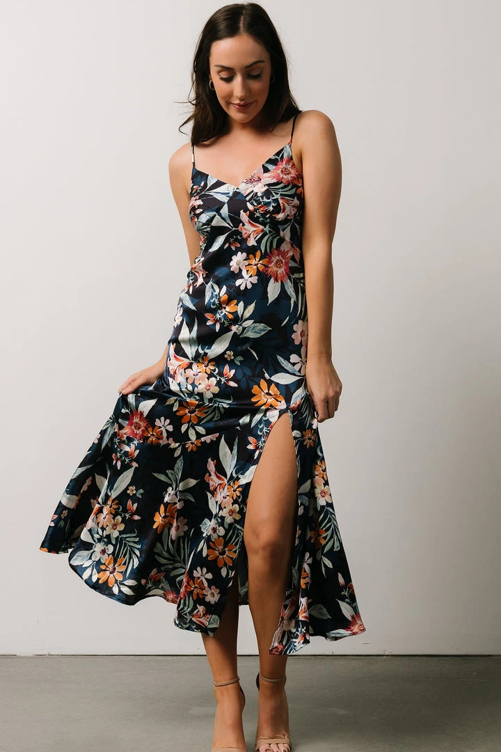 DF Dresses Midnight Tropics Satin Dress | Deep Blue Floral 6 DF Dresses Midnight Tropics Satin Dress | Deep Blue Floral
