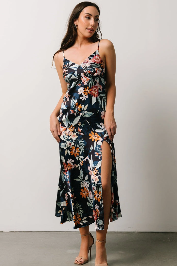 DF Dresses Midnight Tropics Satin Dress | Deep Blue Floral 7 DF Dresses Midnight Tropics Satin Dress | Deep Blue Floral