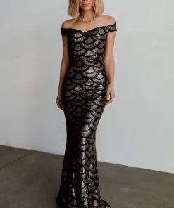 RR Dresses Milan Sequin Gown | Black + Gold