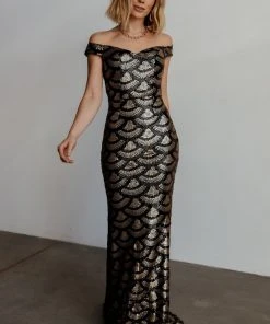 RR Dresses Milan Sequin Gown | Black + Gold