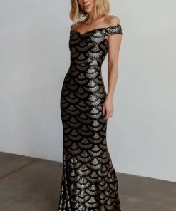 RR Dresses Milan Sequin Gown | Black + Gold
