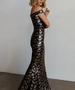 RR Dresses Milan Sequin Gown | Black + Gold