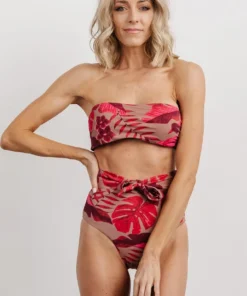 EN Milos Bikini Top | Red Monstera Print
