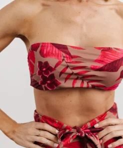 EN Milos Bikini Top | Red Monstera Print