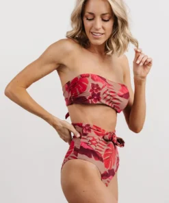 EN Milos High Waist Tie Bikini Bottom | Red Monstera Print Swim 11 EN Milos High Waist Tie Bikini Bottom | Red Monstera Print Swim
