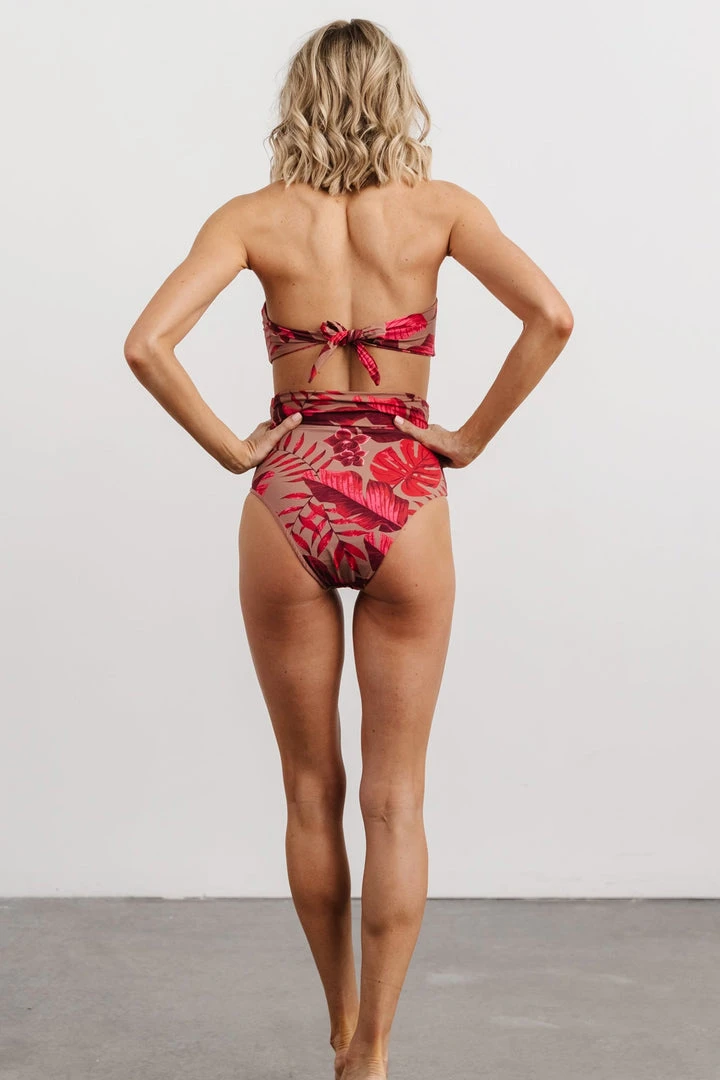 EN Milos High Waist Tie Bikini Bottom | Red Monstera Print Swim 7 EN Milos High Waist Tie Bikini Bottom | Red Monstera Print Swim