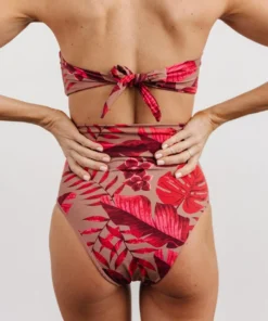 EN Milos High Waist Tie Bikini Bottom | Red Monstera Print Swim 9 EN Milos High Waist Tie Bikini Bottom | Red Monstera Print Swim