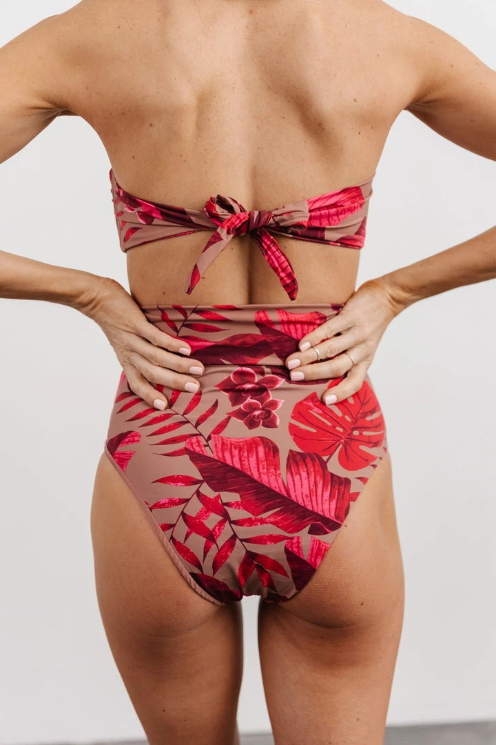 EN Milos High Waist Tie Bikini Bottom | Red Monstera Print Swim 3 EN Milos High Waist Tie Bikini Bottom | Red Monstera Print Swim