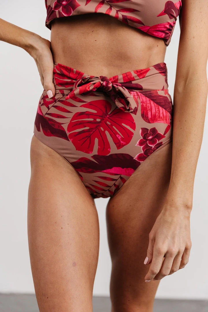 EN Milos High Waist Tie Bikini Bottom | Red Monstera Print Swim 2 EN Milos High Waist Tie Bikini Bottom | Red Monstera Print Swim