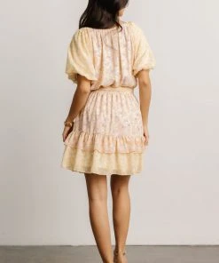 FT Mirabella Short Dress | Light Yellow Floral