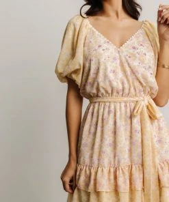 FT Mirabella Short Dress | Light Yellow Floral