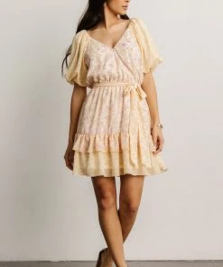 FT Mirabella Short Dress | Light Yellow Floral
