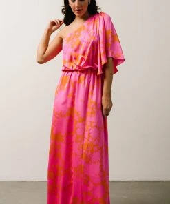 SL Nevaeh One Shoulder Maxi Dress | Hot Pink Floral