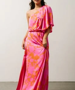 SL Nevaeh One Shoulder Maxi Dress | Hot Pink Floral