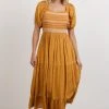 POL Newcastle Embroidered Midi Dress | Mustard
