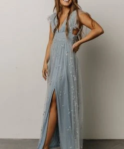 Soi Nova Shimmer Maxi Dress | Dusty Blue + Silver Dresses