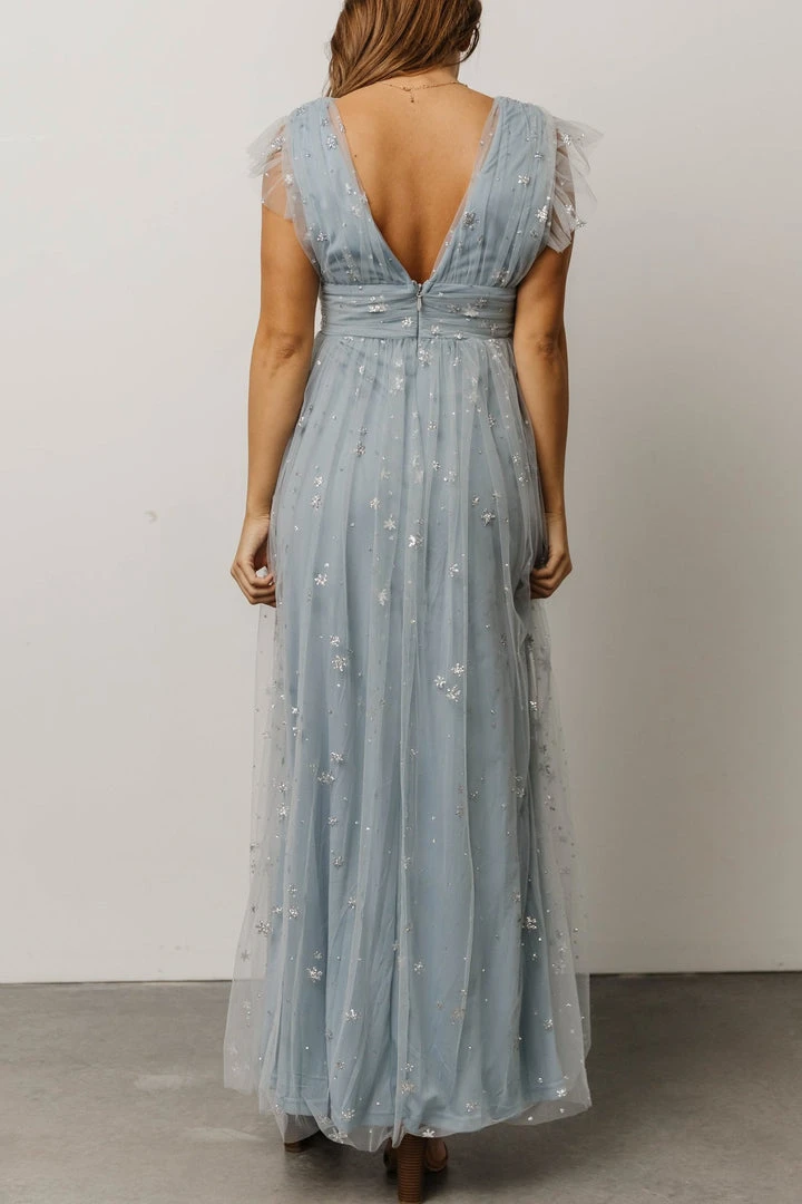 Soi Nova Shimmer Maxi Dress | Dusty Blue + Silver Dresses Soi Nova Shimmer Maxi Dress | Dusty Blue + Silver Dresses