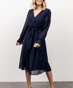 POL Paisley Dot Midi Dress | Navy