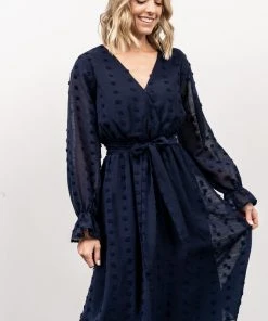 POL Paisley Dot Midi Dress | Navy