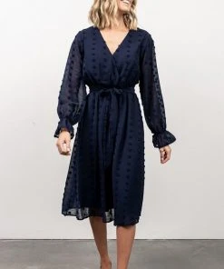 POL Paisley Dot Midi Dress | Navy