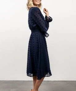 POL Paisley Dot Midi Dress | Navy