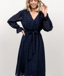POL Paisley Dot Midi Dress | Navy