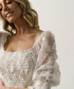 BB Custom Paloma Smocked Feather Maxi Dress | Off White 9 BB Custom Paloma Smocked Feather Maxi Dress | Off White