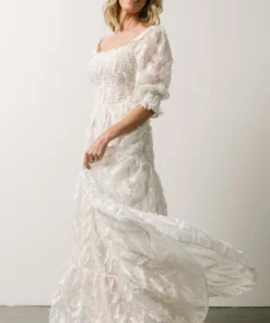 BB Custom Paloma Smocked Feather Maxi Dress | Off White 7 BB Custom Paloma Smocked Feather Maxi Dress | Off White