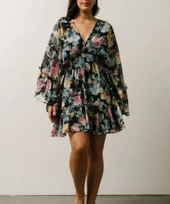 DF Pansy Mini Dress | Black Multi Floral Dresses