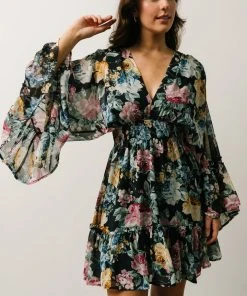 DF Pansy Mini Dress | Black Multi Floral Dresses