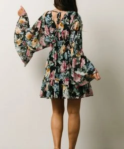 DF Pansy Mini Dress | Black Multi Floral Dresses