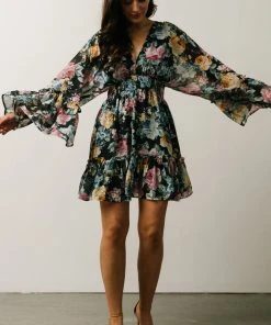 DF Pansy Mini Dress | Black Multi Floral Dresses