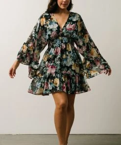 DF Pansy Mini Dress | Black Multi Floral Dresses