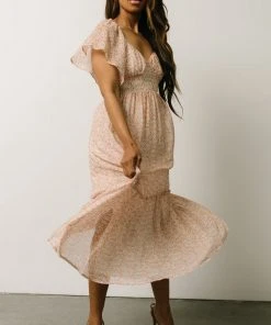 IL Patience Midi Dress | Pink + Off White Print Dresses