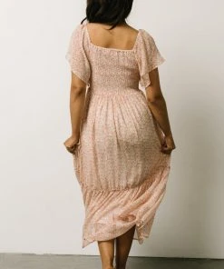 IL Patience Midi Dress | Pink + Off White Print Dresses