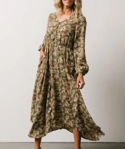 HAY Patrice Maxi Dress | Olive Print Dresses