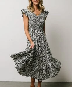 HAY Petal Smocked Midi Dress | Navy Floral Dresses