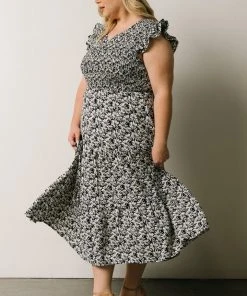 HAY Petal Smocked Midi Dress | Navy Floral Dresses