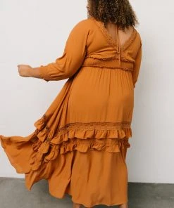 BB Custom Pippa Ruffle Maxi Dress | Camel Dresses