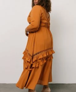BB Custom Pippa Ruffle Maxi Dress | Camel Dresses