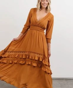 BB Custom Pippa Ruffle Maxi Dress | Camel Dresses