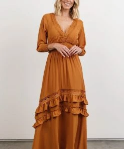BB Custom Pippa Ruffle Maxi Dress | Camel Dresses