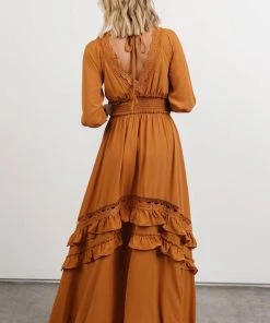 BB Custom Pippa Ruffle Maxi Dress | Camel Dresses