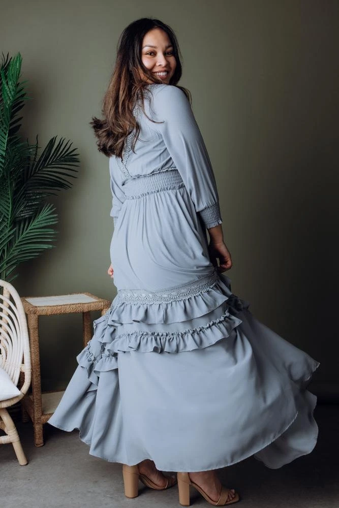 BB Custom Dresses Pippa Ruffle Maxi Dress | Dusty Blue 7 BB Custom Dresses Pippa Ruffle Maxi Dress | Dusty Blue