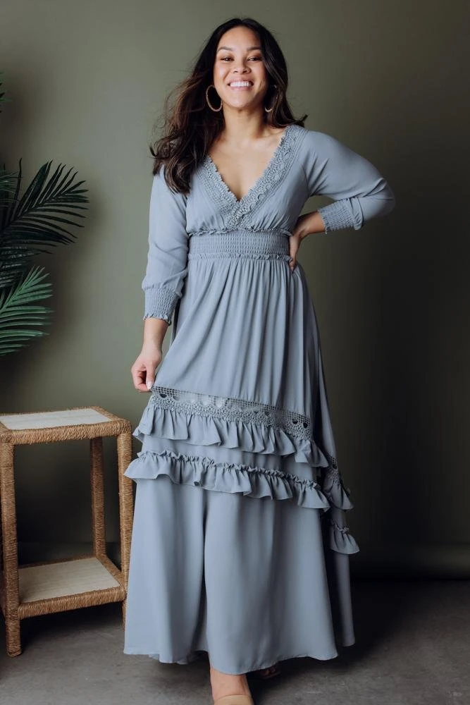 BB Custom Dresses Pippa Ruffle Maxi Dress | Dusty Blue 9 BB Custom Dresses Pippa Ruffle Maxi Dress | Dusty Blue