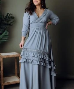 BB Custom Dresses Pippa Ruffle Maxi Dress | Dusty Blue 20 BB Custom Dresses Pippa Ruffle Maxi Dress | Dusty Blue