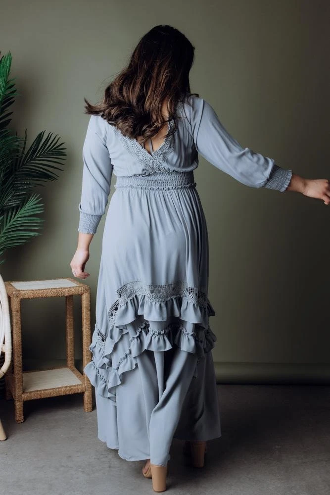 BB Custom Dresses Pippa Ruffle Maxi Dress | Dusty Blue 8 BB Custom Dresses Pippa Ruffle Maxi Dress | Dusty Blue