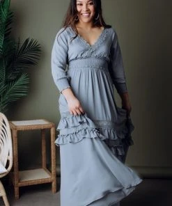 BB Custom Dresses Pippa Ruffle Maxi Dress | Dusty Blue 16 BB Custom Dresses Pippa Ruffle Maxi Dress | Dusty Blue