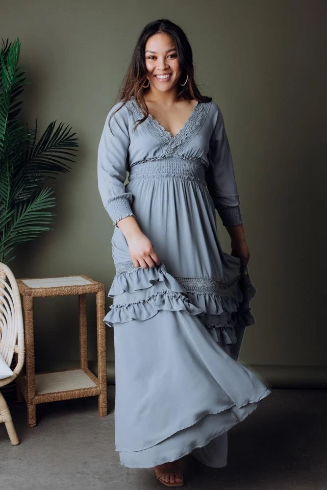 BB Custom Dresses Pippa Ruffle Maxi Dress | Dusty Blue 6 BB Custom Dresses Pippa Ruffle Maxi Dress | Dusty Blue