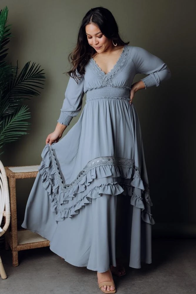 BB Custom Dresses Pippa Ruffle Maxi Dress | Dusty Blue 5 BB Custom Dresses Pippa Ruffle Maxi Dress | Dusty Blue